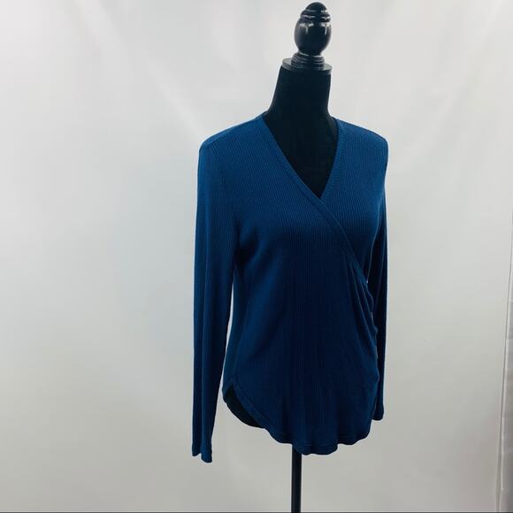 Caslon Dark Blue Faux Wrap V Neck Ribbed Tee - Picture 3 of 10